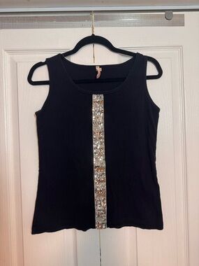 Y2K vintage silver sequins black cotton tank top